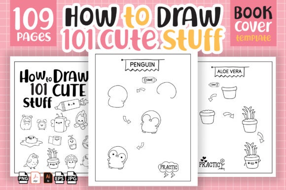 HOW TO DRAW 109 Pages Cute Stuff for Kids : Printable Worksheets /  How-to-draw E-book / Cartoon Character Classroom Activity / Kids Activity 