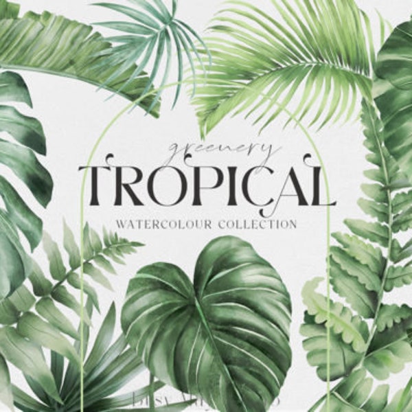 Watercolor Tropical Leaves Clipart, tropical leaf PNG clip art graphics instant download for commercial use, 10 PNG files, High Quality.