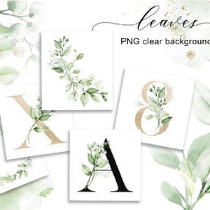 Alphabet Clipart mit Blättern, Blätter Hintergrund, Floral Buchstabe,Alphabet Clipart, PNG Buchstaben, einzelne Blätter, Sofort Download.