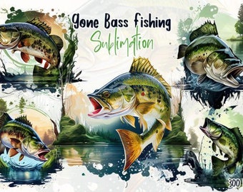 Gone Fishing Sublimation Design: Bass PNG (Digital Download)