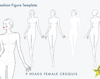 Female Fashion 9  Heads Female Croquis TEMPLATES Pack • Svg and Png files, Digital Download, Fashion girls • Instant Download