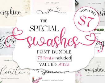 The Special Swashes Font Bundle 75+ Fonts bundle collection with tails that can be use on Cricut, Handwritten font, Calligraphy New fonts
