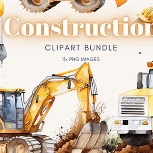 Bouw clipart | Aquarel bouw vrachtwagen clipart | Bouwborden | Bouwfeest | Bouw PNG-bestanden
