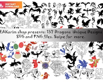 157 DRAGON SVG Bundle, Dragon Cut File, Dragon Svg, Dragons Head, Dragon Chinesse Clipart, Dragon Silhouette, Decor, Printable, Svg,Png