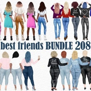 Kit de criação de melhores amigos, Besties Watercolor PNG Mega Bundle DIY Clipart, Amizade, imagem de design BFF, uso comercial, download instantâneo.