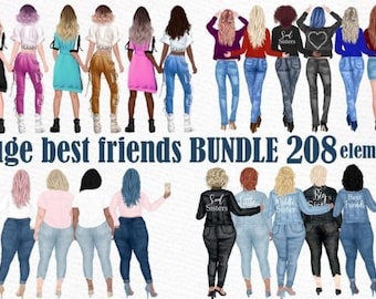 Meilleurs amis Creator Kit, Besties aquarelle PNG Mega Bundle Clipart bricolage, amitié, image de conception BFF, usage commercial, téléchargement immédiat.