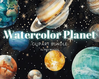 Watercolor Planets Clipart - Solar System Download - Instant Download - Watercolor Planets Graphics - Mars - Earth - Jupiter - Saturn