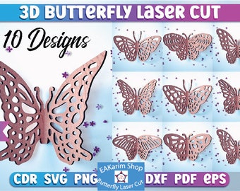3D Butterfly Laser Cut SVG | Butterfly Laser Cut SVG Design, laser engraving, cdr svg png dxf pdf eps