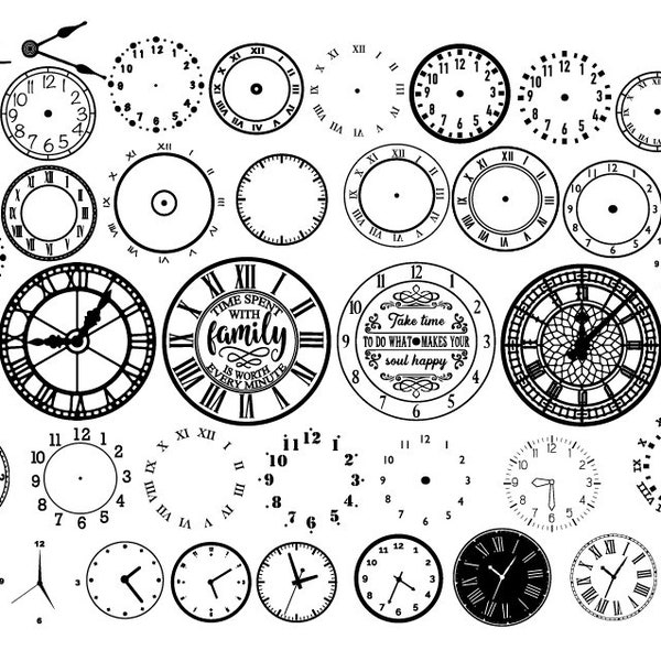 53 Uhr Gesicht SVG, Uhr SVG, Uhr Gesicht Clipart Bundle geschnitten Dateien, Uhr Zahlen SVG, römische Zahl Uhr, Uhr Gesicht Vorlage, Uhr Silhouette