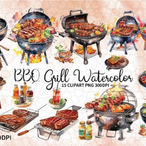 Aquarell Barbecue Clip Art, BBQ png Grill Essen Clipart Picknick Clipart Grill Transparent Gegrilltes Steak Gemüse BBQ Party Set Kommerzielle Nutzung