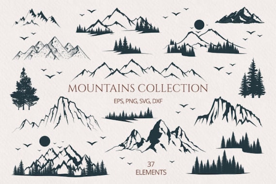 Mountains SVG bundle | Wide Variety of Natural Landscape Silhouettes | Mountain Range Clip Art | Commercial Use, Instant download