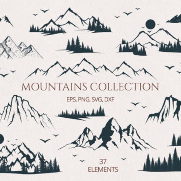 Mountains SVG bundle | Wide Variety of Natural Landscape Silhouettes | Mountain Range Clip Art | Commercial Use, Instant download