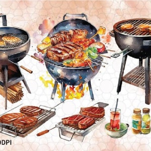 Watercolor Barbecue Clip Art, BBQ Png Grill Food Clipart Picnic Clipart ...