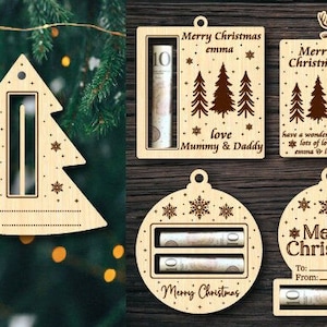 PORTA SOLDI DI NATALE Svg, Segno di denaro Ornamento di Natale, Natale Glowforge Svg, Porta regalo di denaro Svg, Regalo, File tagliati al laser.