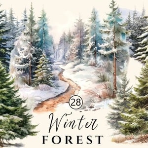WINTER CLIPART - Watercolor Christmas Clipart png - Watercolor winter forest - Winter forest - Snow forest watercolor clipart png