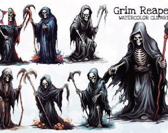 Grim Reaper Clipart Bundle, Digital Clipart, Commercial Use Clipart, PNG Clipart, 300dpi Clipart, Reaper Clipart, Halloween Clipart.