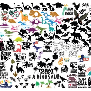 135 DINOSAUR SVG, Archivos de corte para Cricut, Silhouette, Dino Egg, Foot Prints, Dinosaurs Clipart, T-Rex
