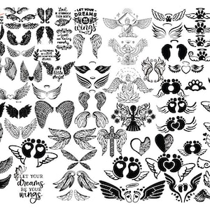 79 ANGEL WINGS SVG Bundle | Wings Svg | Angel Svg | Baby Angel Wings Svg | Baby Feet Svg | Heart with Angel Wings | Puppy Paws Wings |