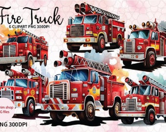 Camión de bomberos Acuarela, Camión de bomberos PNG Clipart, Bombero Camión de bomberos PNG, Vehículos de emergencia, Ilustración de acuarela