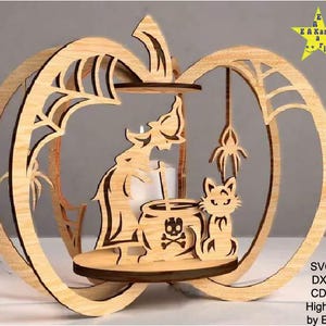 Calabaza de Halloween 3D, calabaza de madera cortada con láser, decoración de otoño, soporte espeluznante svg, cdr, png, dxf, eps, estante para colocar, calabaza de pie, halloween