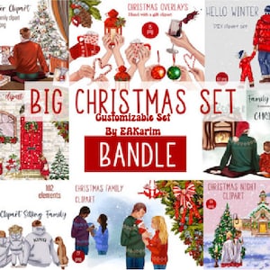 KERST FAMILIE CLIPART, moeder, vader, kinderen, hond en kat clipart png, kerst familie clipart, gezellige winter clipart, seizoensgebonden clipart.