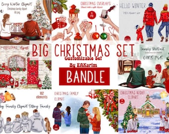 CHRISTMAS FAMILY CLIPART, Mom, Dad, Kids, Dog and Cat Clipart Png, Christmas Family Clipart, Cozy Winter Clipart, Seasonal Clipart.