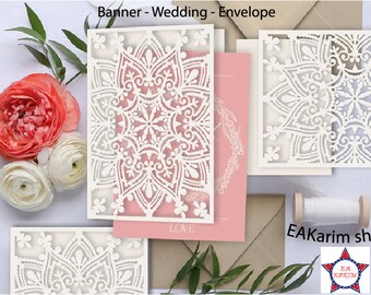 Wedding Envelope Laser cut Invitation 5x7 Template Mandala, Envelope Svg, Ai, Eps, Pdf, Jpg, Png, Dxf digital files, Instant download.