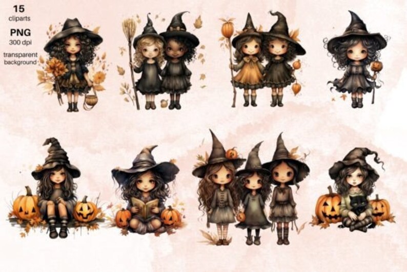 Witch Watercolor Clipart Bundle - PNG Images, Witchpunk, Halloween ...