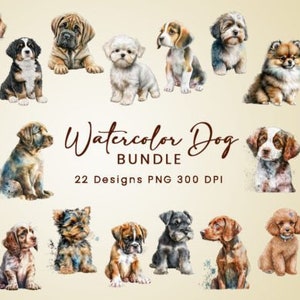 Watercolor Dog Clipart Bundle, Puppies, Dog Breeds, Pets Clipart, Animal Clipart, Family Pets, Instant Download, Commercial Use