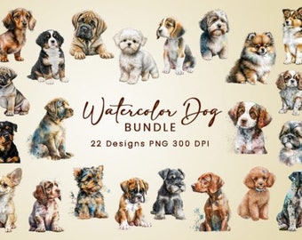 Watercolor Dog Clipart Bundle, Puppies, Dog Breeds, Pets Clipart, Animal Clipart, Family Pets, Instant Download, Commercial Use