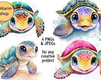 BABY TURTLE CLIPART, cute nautical ocean animals Png clip art graphics instant download for commercial use, Instant download