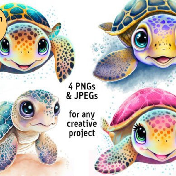 BÉBÉ TORTUE CLIPART, mignons animaux de l'océan nautique Png clip art graphiques Téléchargement instantané pour un usage commercial, Téléchargement instantané