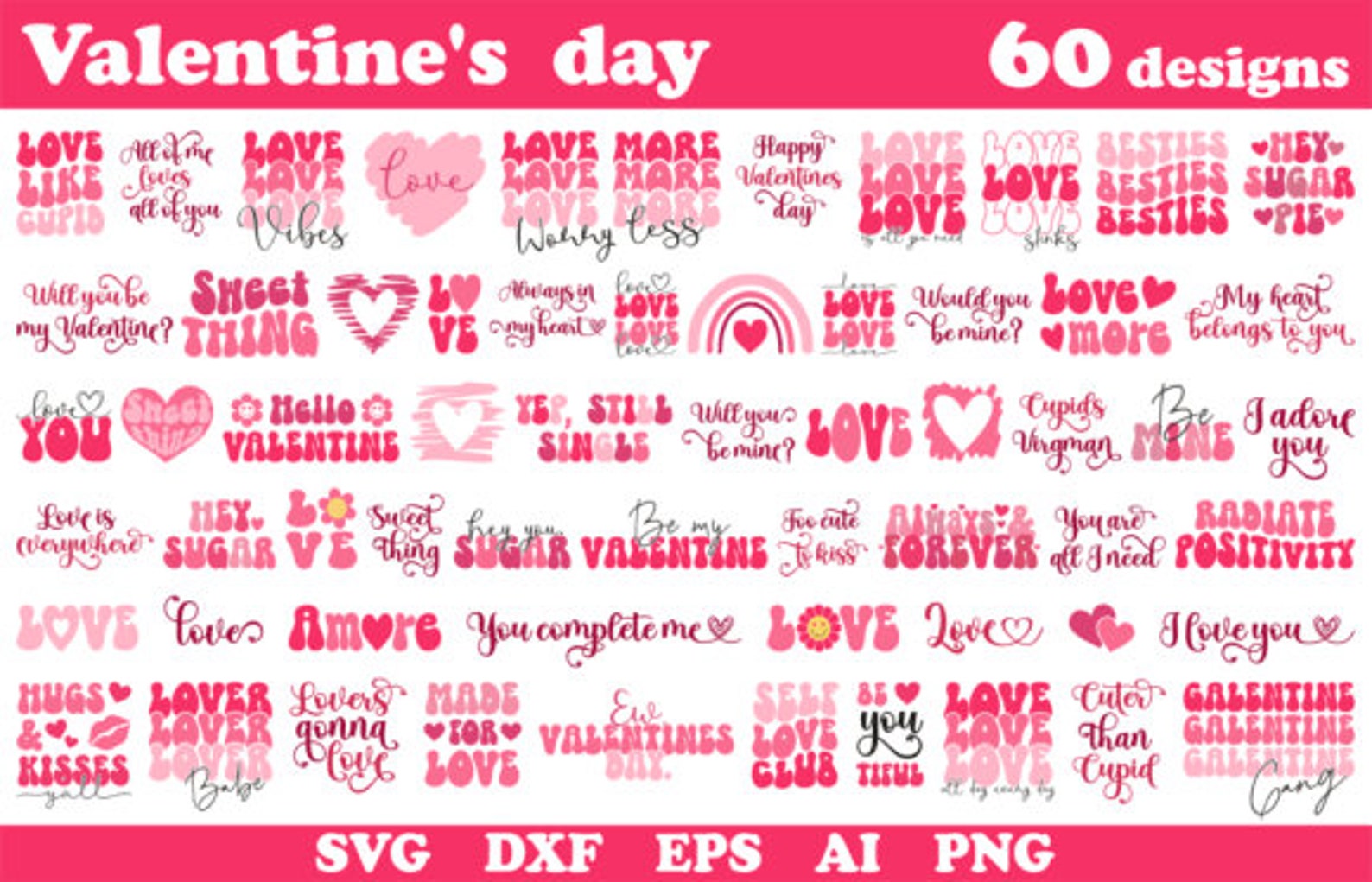 Retro Valentines Day Svg Mega Bundle, Funny Cute Retro Trendy Heart ...