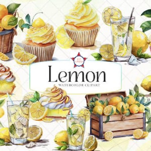 Zitronen Aquarell Clipart Bundle - PNG Bilder von erfrischenden Sommer Lemon Delights, PNG, sofortiger digitaler Download, kommerzielle Nutzung