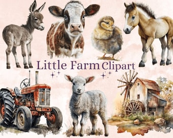 Cute Farm Animals Clipart, Farm Animals Watercolor Digital Clipart, Animals clipart, Farm life, Cow and Pig sublimation, Instant download.