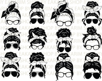 Panino disordinato in formato SVG, panino disordinato PNG / SVG, panino disordinato mamma in formato SVG, panino disordinato in formato SVG per cricut, capelli disordinati in formato SVG