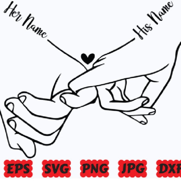 Hände halten SVG, Pinky Halten, Liebe, PNG-Schnittdatei, Anfertigen mit Ihrem eigenen Text, Namen und Daten hinzufügen, Sofort-Download, Love Hands Design