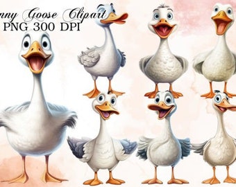 Clipart de acuarela de ganso divertido, animal PNG (descarga instantánea)