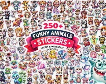 Funny Animals Megabundle Clipart, Silly Dog, Cat Png, Caricature Pet Bundle Watercolor, Safari Illustration, Digital Print, Commercial Use