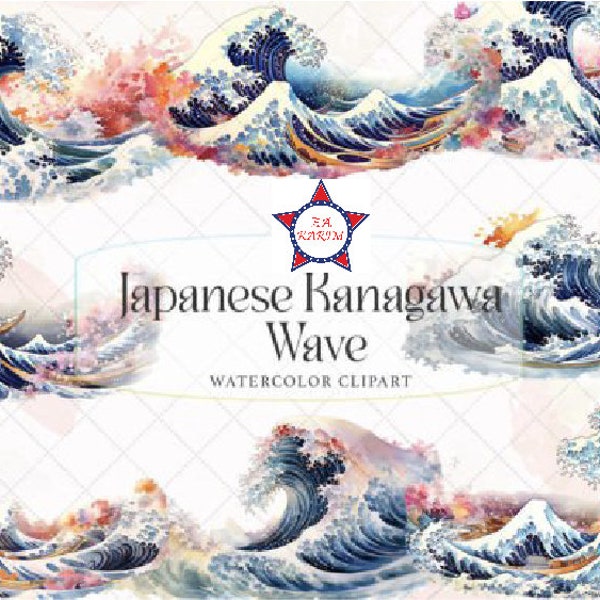 The Great Wave off Kanagawa Digital Print - Impressive Ocean Art, Japanese Kanagawa, Watercolor clipart, Sublimation, Instant download.