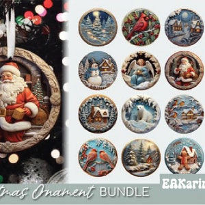 Könnte beinhalten: Ein Set mit 12 runden Weihnachtskugeln, die verschiedene Winterszenen zeigen, darunter den Weihnachtsmann, Schneemänner, Engel und Waldtiere. Die Kugeln sind in einem realistischen Stil mit leuchtenden Farben und filigranen Details bemalt. Die Kugeln sind perfekt, um Ihrem Weihnachtsdekor einen Hauch von Festlichkeit zu verleihen.