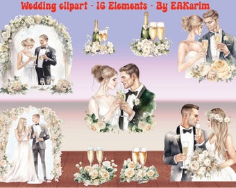 Moderne Hochzeit Clipart Mega Bundle Pastell Aquarell Kommerzielle Nutzung Digital Design Bundle Vintage Clipart Hochzeit und Blumen Download