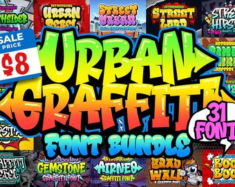 31 Graffiti Font bundle, graffiti font, graffiti designs, POD designs, font bundle, font download, fonts for clothing brand