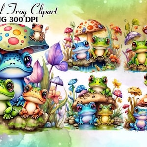 Grenouilles aquarelle mignon - Digital Design Mega Bundle, Printable Art Prints Commercial Use Télécharger Illustration Clip Art PNG Graphics Crafts