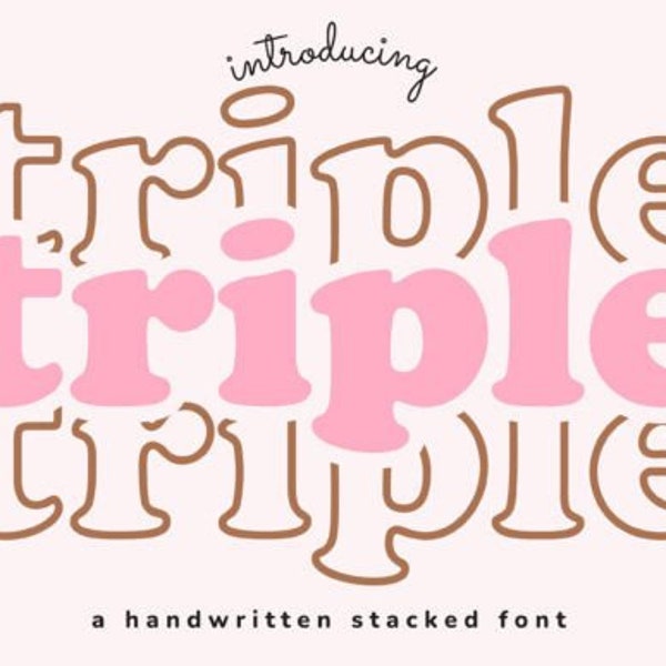 TRIPLE FONT, Font Ttf and Otf files - Digital Files, Cute font, Triple Letters, triple Alphabet, Instant download