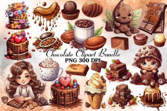 WATERCOLOR CHOCOLATE Clipart, Sweets Clipart Bundle, Kawaii Food Clipart, Junk Journal, Candy Clipart, Digital Paper Craft, Sublimation