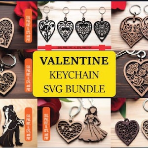 Valentine&#39;s Day couple keychains bundle, matching keychains lasercut, anniversary gift, interlocking key ring laser cut, cute animals svg