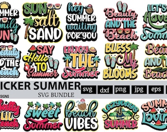 STICKER SUMMER Svg BUNDLE, Summer Svg, Beach Svg, Summertime Svg, Vacation Svg, Summer Cut Files, Cricut, Png, Svg, Instant Download