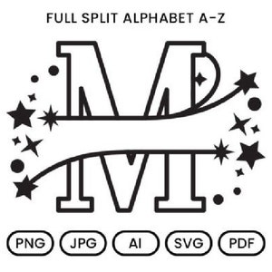 Svg de police de monogramme divisé, Alphabet cadre monogramme divisé, monogramme de la famille, téléchargement numérique, fichiers coupés, gravure, téléchargement immédiat