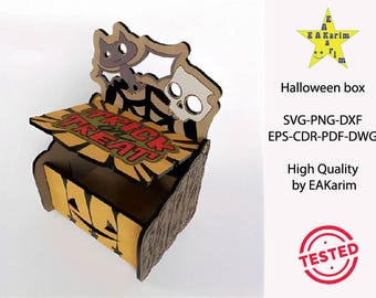 Laser geschnittene Halloween-Box mit Deckel Candy-Box oder Geschenk-Box-Vorlage - Von Süßes oder Saures mit Stil - DIY-Dateien svg cdr pdf dxf, eps, dwg, png